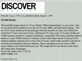 Discover magazine on misuse of CT scans.