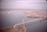 Throg's Neck and Whitestone bridges. NYC from airplane.
